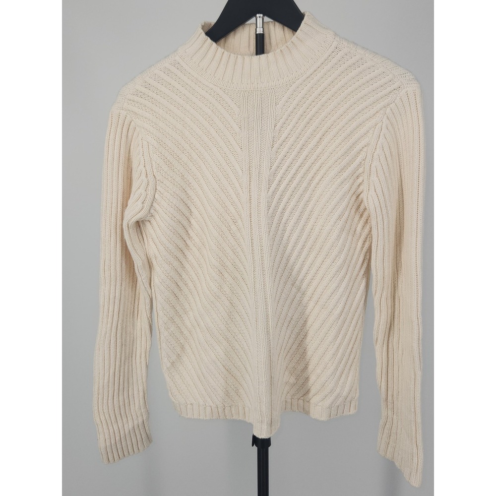 Liz Claiborne Liz & Co Womens Cream Chevron Ribbed Mock Neck Sweater Medium